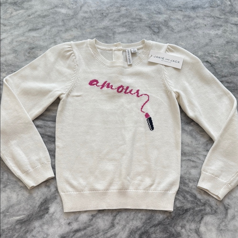 Janie and Jack Cream Sweater with Pink Script